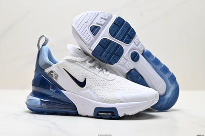 Nike Air Max 270 White and Deep Blue Sneakers
