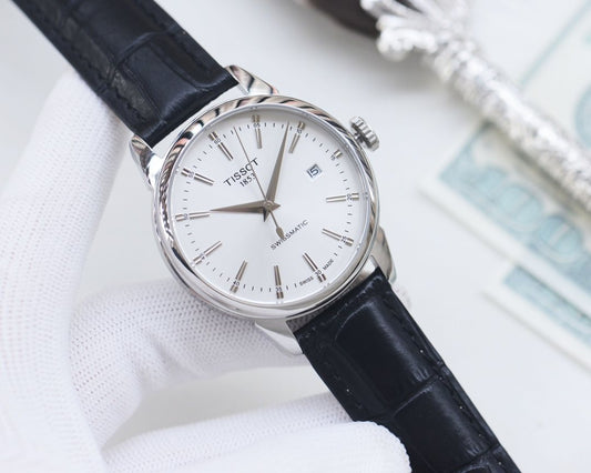 Tissot Silver Black White Dial Strap Watch