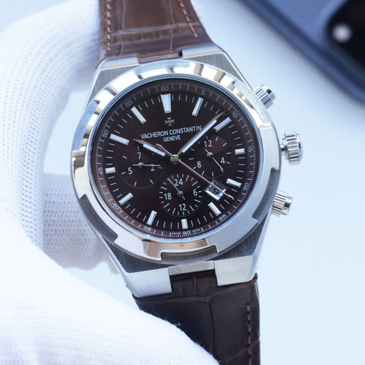 Vacheron Constantin Silver Brown Dial Strap Watch