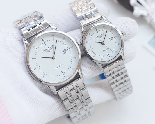 Silver White Dial Bracelet Couple Watch Set